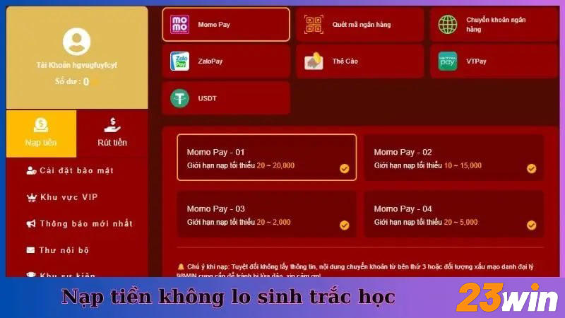 Nạp tiền không lo sinh trắc học